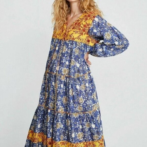 Zara Dresses & Skirts - Zara Women's Size Large Blue and Yellow Boho Three Season Sundress Light Airy